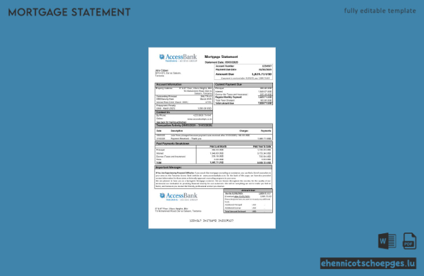 Tanzania Access Bank Hypothekenabrechnung in Word- und PDF-Formaten – Beispielvorschau